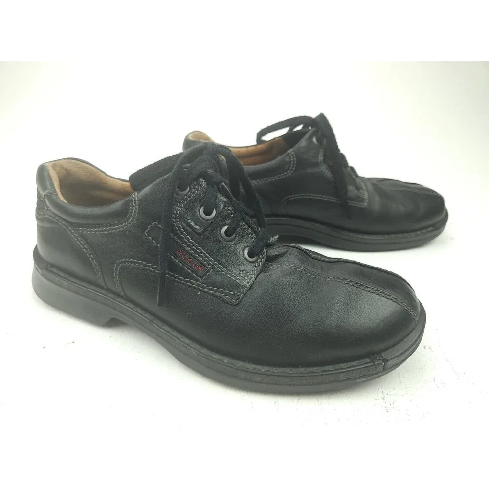 Ecco Mens Fusion Bicycle Toe Tie Leather Oxford Shoes Black 39 US 5-5.5